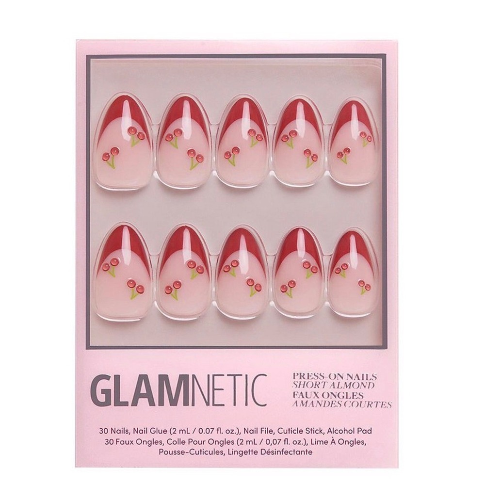 Glamnetic Press On Nails-Cherry Bomb- Red French Tip-Short Almond-32ct